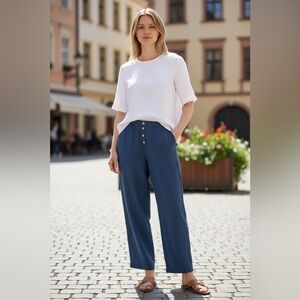 NWT ZARA Blue Lightweight Full Length Wide-Leg Pants